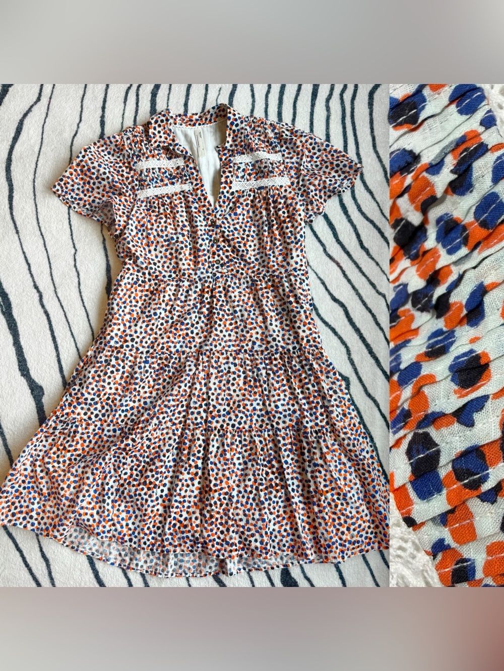 Anthropologie Georgina tiered shirt dot dress Blue and Orange XS